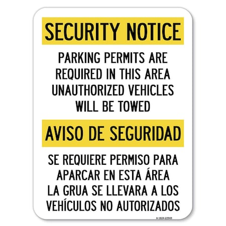 Signmission Security Notice Parking Permits Are Required in This Area Unauthorized Vehicles Will, A-1824-22969 A-1824-22969